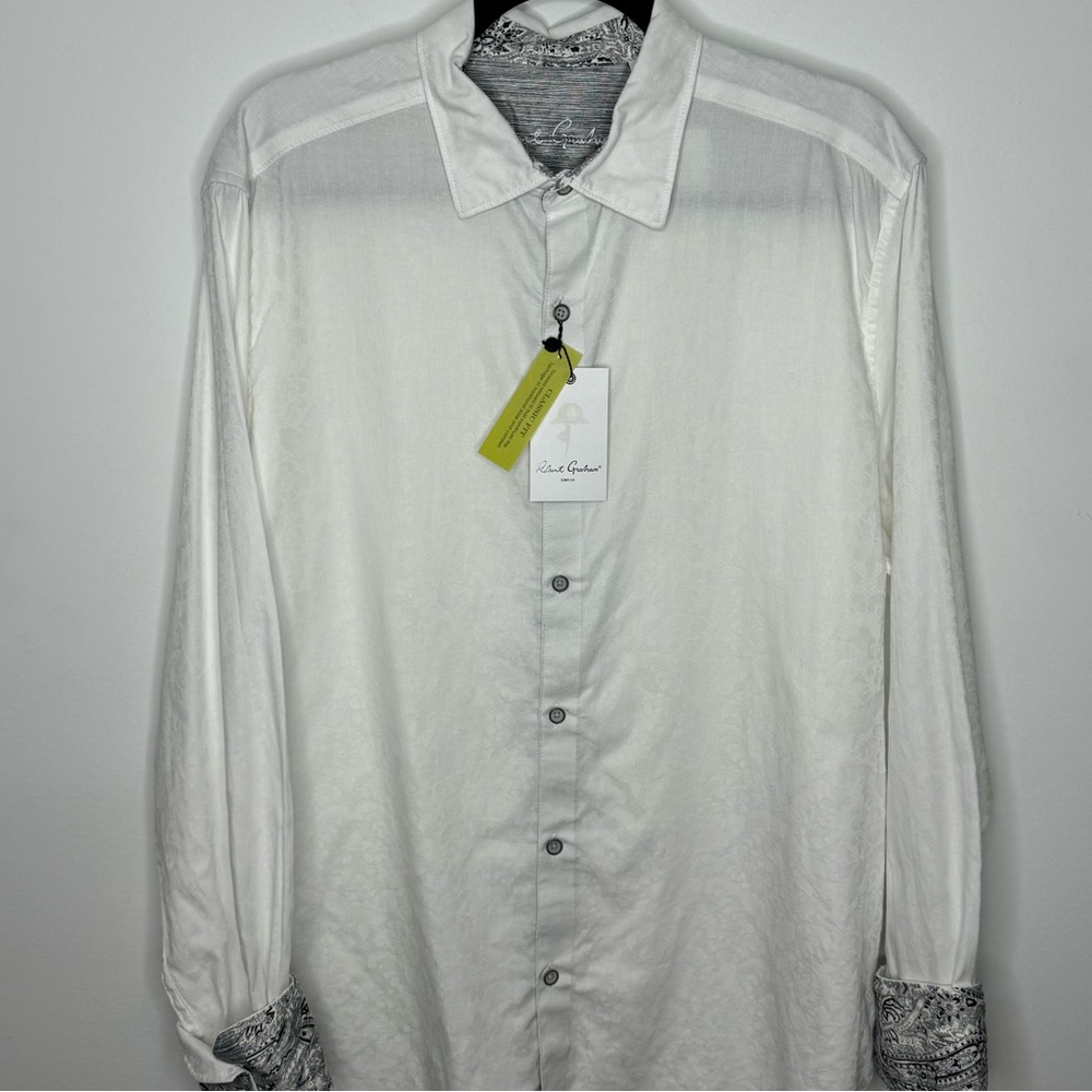 Robert Graham Bayview Paisley Jacquard Shirt White Men’s Size XL